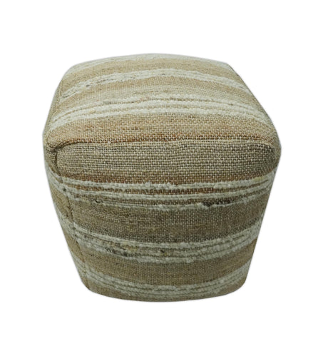 Hand Woven Beige and Ivory Stripes Design tassel Jute and wool Pouf