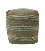 Hand Woven Beige and Ivory Stripes Design tassel Jute and wool Pouf