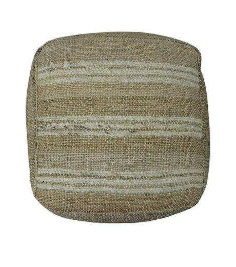 Hand Woven Beige and Ivory Stripes Design tassel Jute and wool Pouf-Pouf-Parc Decor