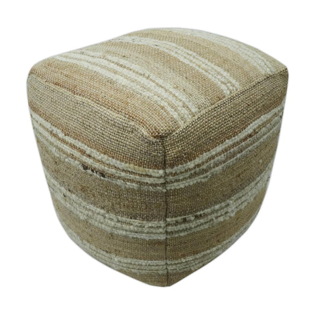 Hand Woven Beige and Ivory Stripes Design tassel Jute and wool Pouf-Pouf-Parc Decor