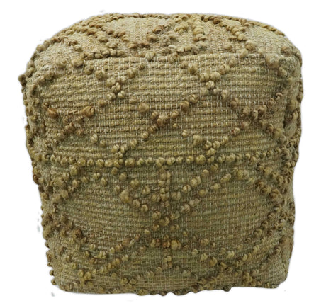 Hand Woven Beige Geometrical Design Jute Pouf