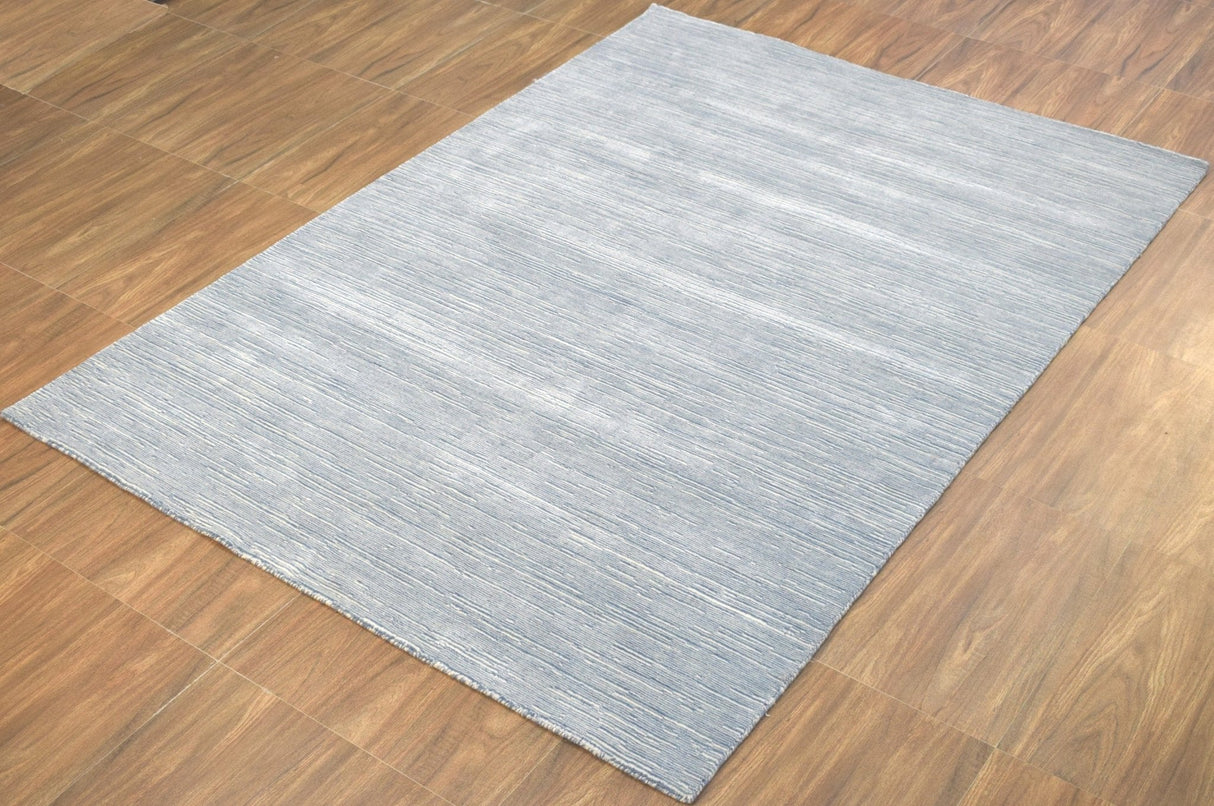 Hand Woven Blue, Ivory wool and Art Silk contemporary Area Rug-Area Rug-Parc Decor
