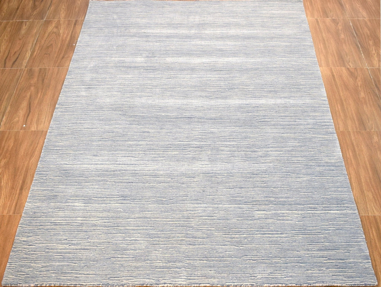 Hand Woven Blue, Ivory wool and Art Silk contemporary Area Rug-Area Rug-Parc Decor