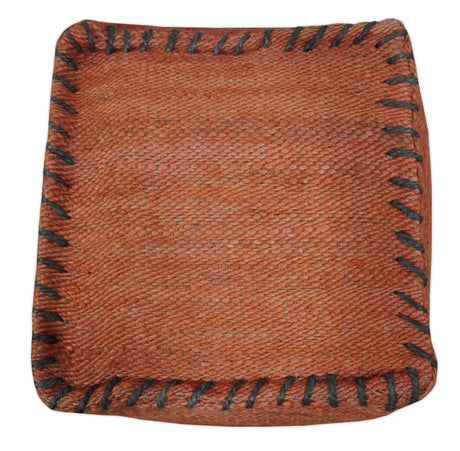 Hand Woven Boho Farmhouse Rust and Gray Jute Pouf ottoman | TRD129P-Pouf-Parc Decor