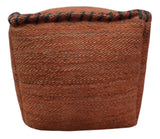 Hand Woven Boho Farmhouse Rust Jute Pouf
