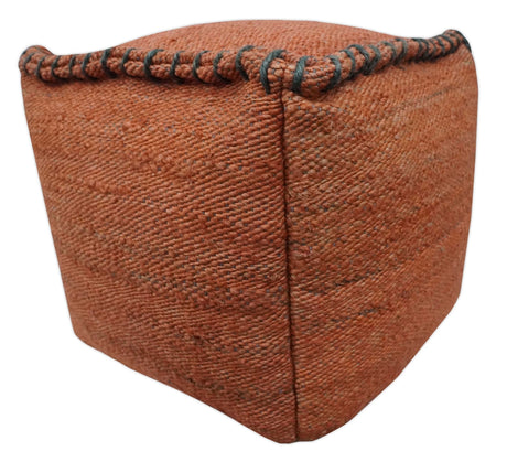 Hand Woven Boho Farmhouse Rust Jute Pouf