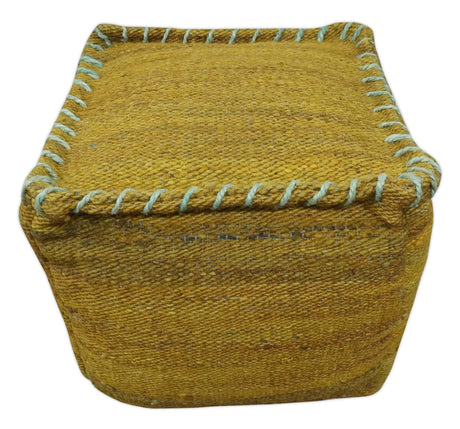 Hand Woven Boho Natural Farmhouse Mustard Gold and Gray Jute Pouf Ottoman | TRD128P-Pouf-Parc Decor
