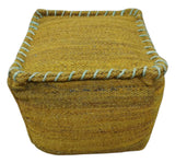 Hand Woven Boho Natural Farmhouse Mustard Jute Pouf