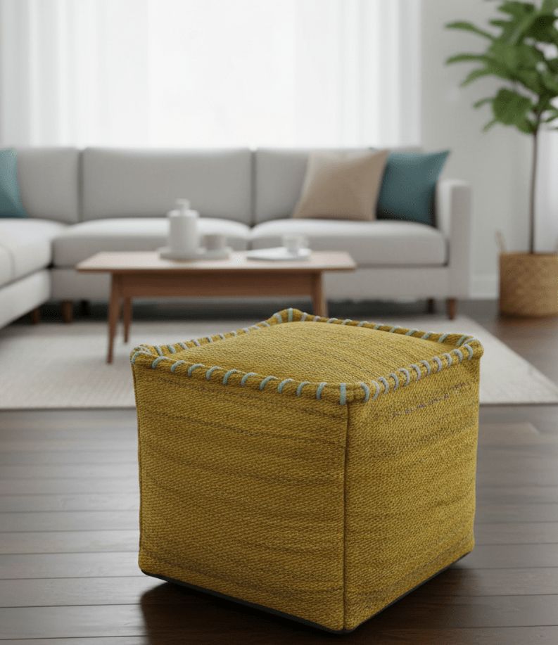 Hand Woven Boho Natural Farmhouse Mustard Jute Pouf