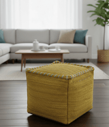 Hand Woven Boho Natural Farmhouse Mustard Jute Pouf