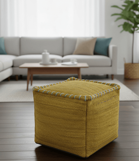 Hand Woven Boho Natural Farmhouse Mustard Jute Pouf