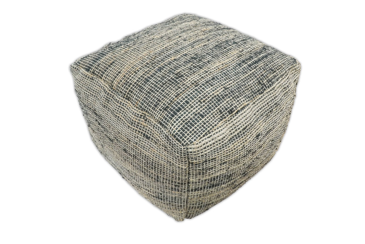 Hand Woven Boho Natural Large Black and Beige Jute Pouf