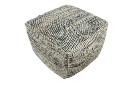 Hand Woven Boho Natural Large Black and Beige Jute Pouf