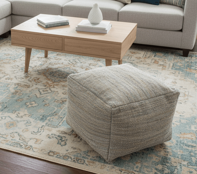 Hand Woven Boho Natural Large Gray and Brown Jute Pouf