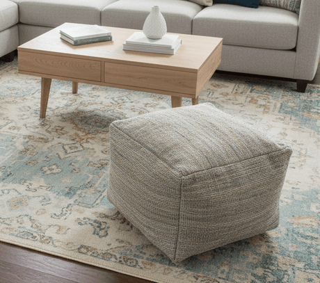 Hand Woven Boho Natural Large Gray and Brown Jute Pouf