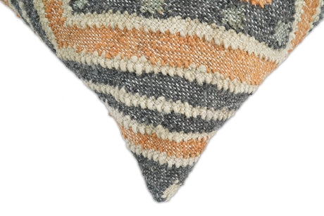 Hand Woven Boho Rust and Charcoal Jute and Wool Tribal Accent Pillow, Cushion | PL11