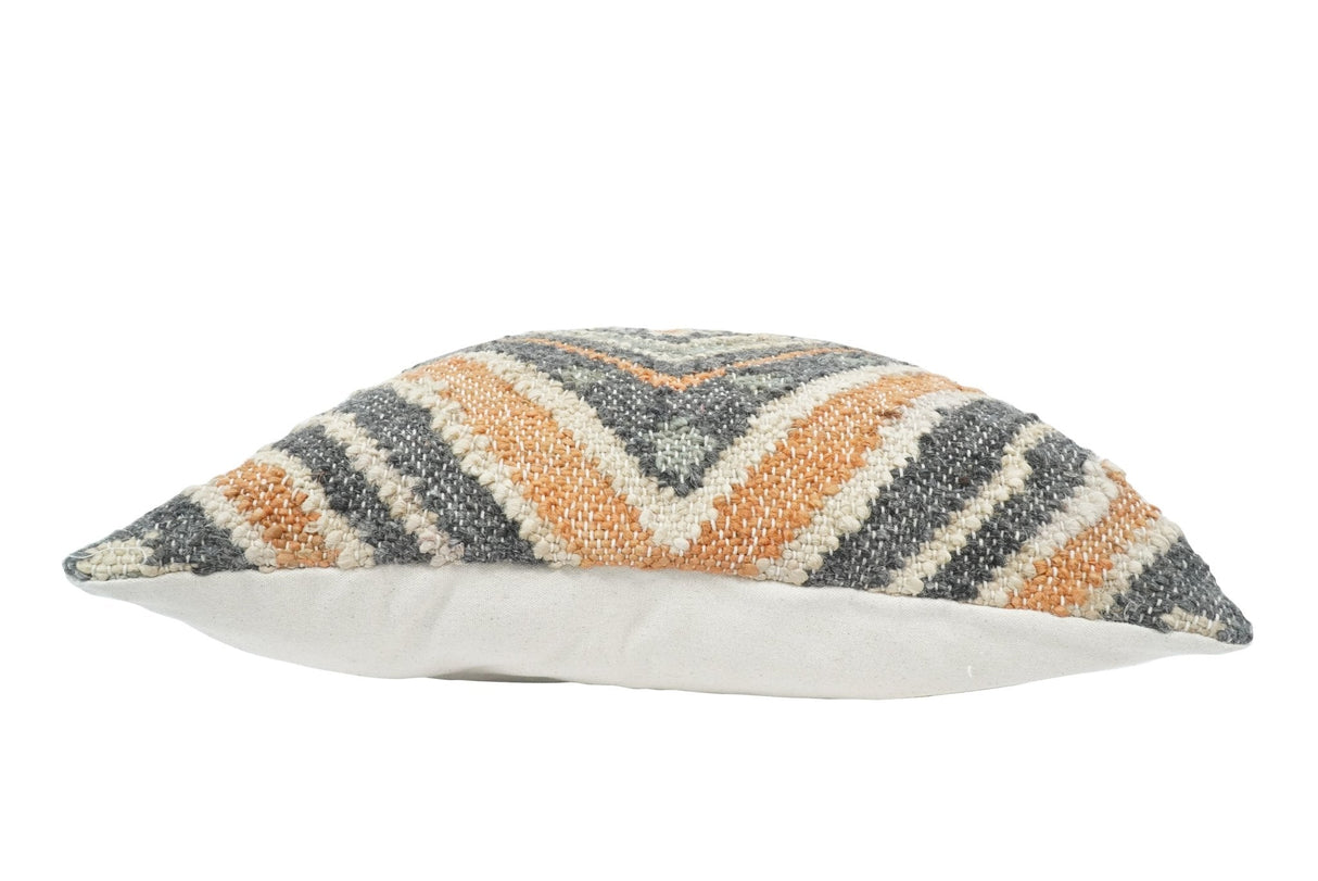 Hand Woven Boho Rust and Charcoal Jute and Wool Tribal Accent Pillow, Cushion | PL11-All Products-Parc Decor