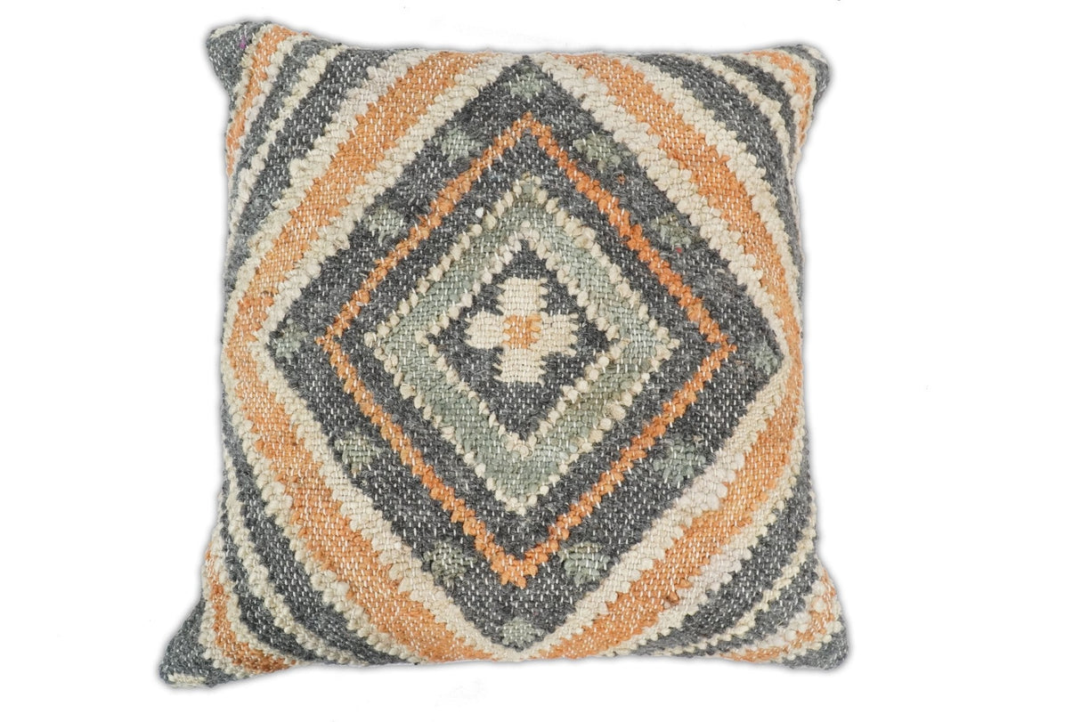 Hand Woven Boho Rust and Charcoal Jute and Wool Tribal Accent Pillow, Cushion | PL11-All Products-Parc Decor
