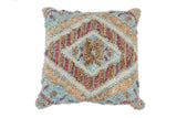 Hand Woven Boho Tribal Accent Mustard and Blue Jute and Wool Pillow, Cushion | PL13-All Products-Parc Decor