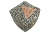 Hand Woven Boho Tribal Large Charcoal Jute and Wool Pouf