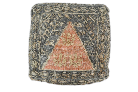 Hand Woven Boho Tribal Large Charcoal Jute and Wool Pouf