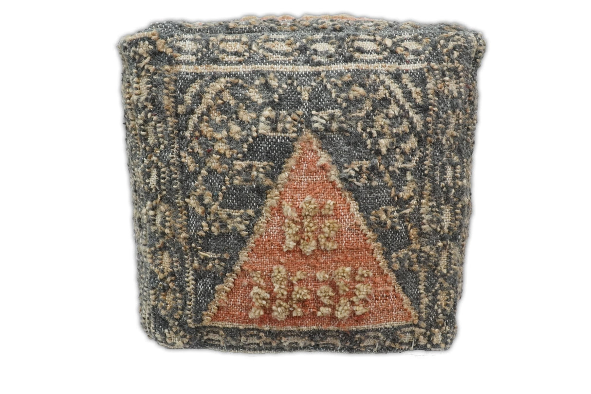 Hand Woven Boho Tribal Large Charcoal Jute and Wool Pouf