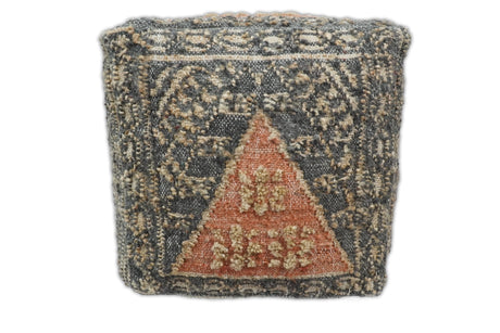 Hand Woven Boho Tribal Large Charcoal Jute and Wool Pouf