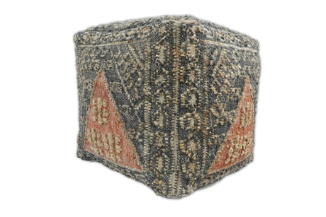 Hand Woven Boho Tribal Large Charcoal Jute and Wool Pouf
