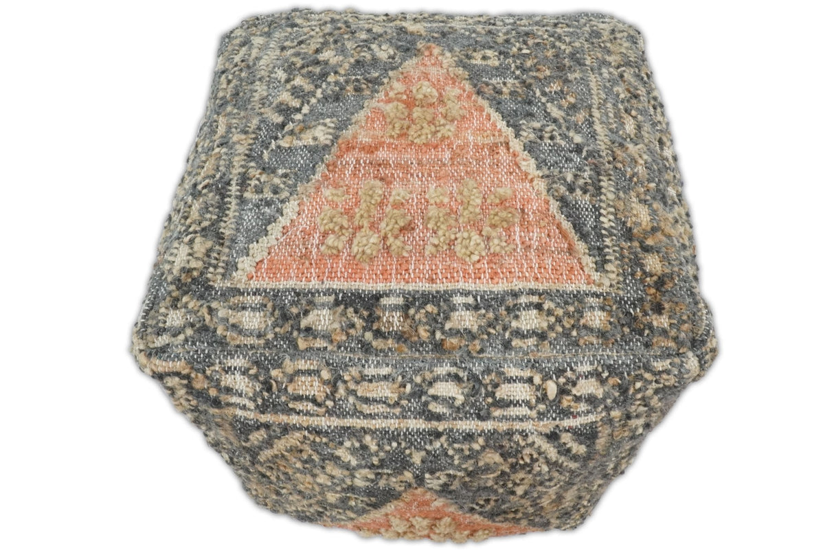 Hand Woven Boho Tribal Large Charcoal Jute and Wool Pouf