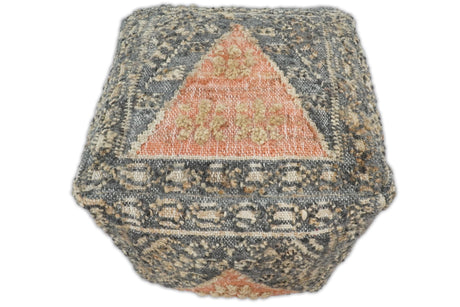 Hand Woven Boho Tribal Large Charcoal Jute and Wool Pouf
