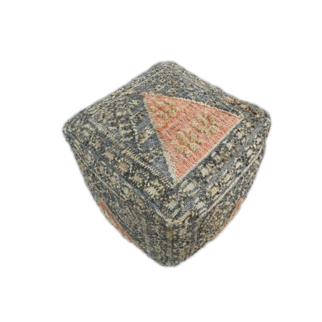 Hand Woven Boho Tribal Large Charcoal Jute and Wool Pouf | TRD119P-Pouf-Parc Decor