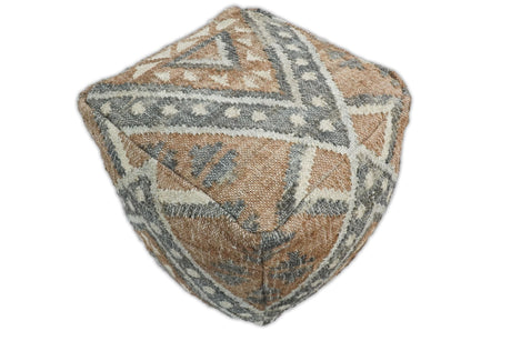 Hand Woven Boho Tribal Large Gray and Brown Jute and Wool Pouf