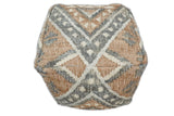 Hand Woven Boho Tribal Large Gray and Brown Jute and Wool Pouf