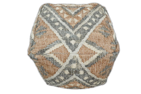Hand Woven Boho Tribal Large Gray and Brown Jute and Wool Pouf