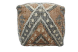 Hand Woven Boho Tribal Large Gray and Brown Jute and Wool Pouf