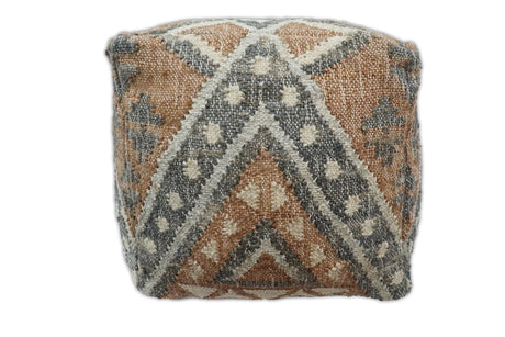 Hand Woven Boho Tribal Large Gray and Brown Jute and Wool Pouf