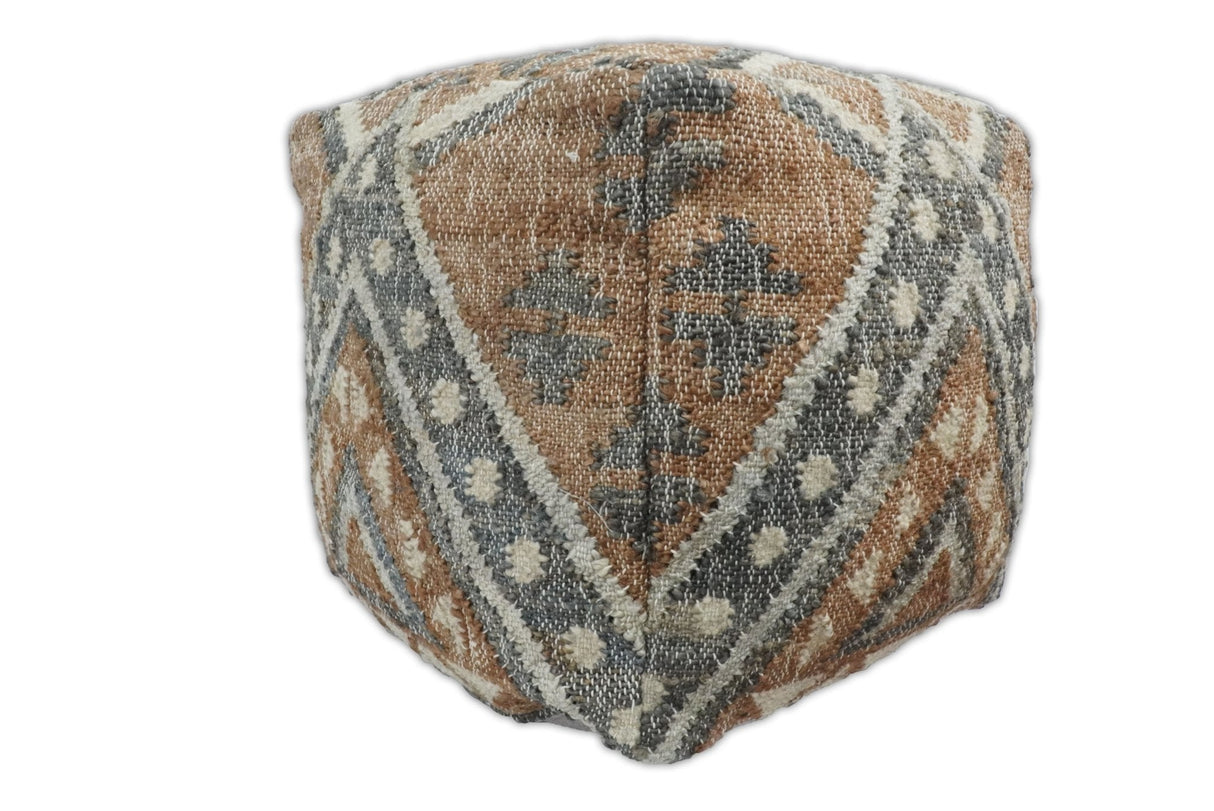 Hand Woven Boho Tribal Large Gray and Brown Jute and Wool Pouf