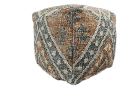 Hand Woven Boho Tribal Large Gray and Brown Jute and Wool Pouf