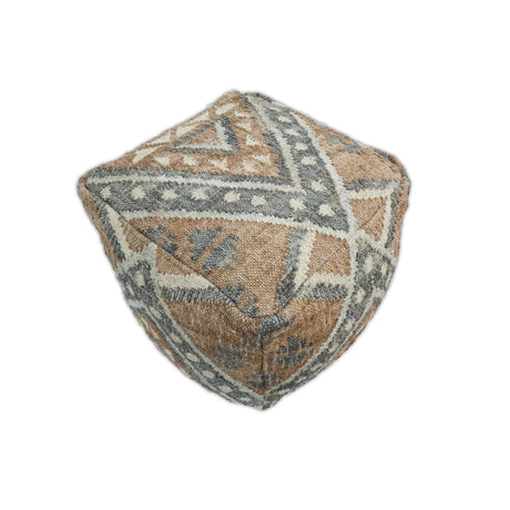 Hand Woven Boho Tribal Large Gray and Brown Jute and Wool Pouf | TRD118P-Pouf-Parc Decor