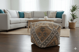 Hand Woven Boho Tribal Large Gray and Brown Jute and Wool Pouf