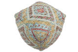 Hand Woven Boho Tribal Large Mustard and Blue Jute and Wool Pouf
