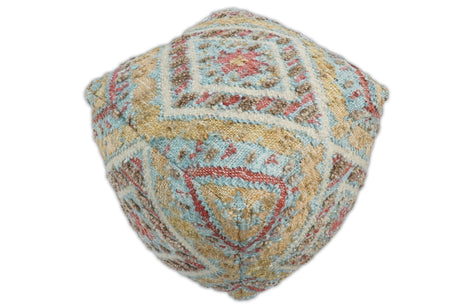Hand Woven Boho Tribal Large Mustard and Blue Jute and Wool Pouf