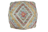 Hand Woven Boho Tribal Large Mustard and Blue Jute and Wool Pouf
