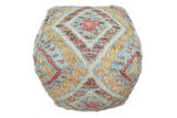 Hand Woven Boho Tribal Large Mustard and Blue Jute and Wool Pouf