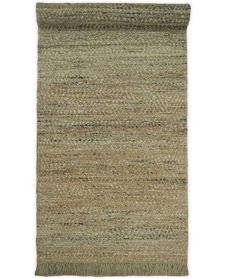 Hand Woven Brown Natural Jute and Wool Area Rug