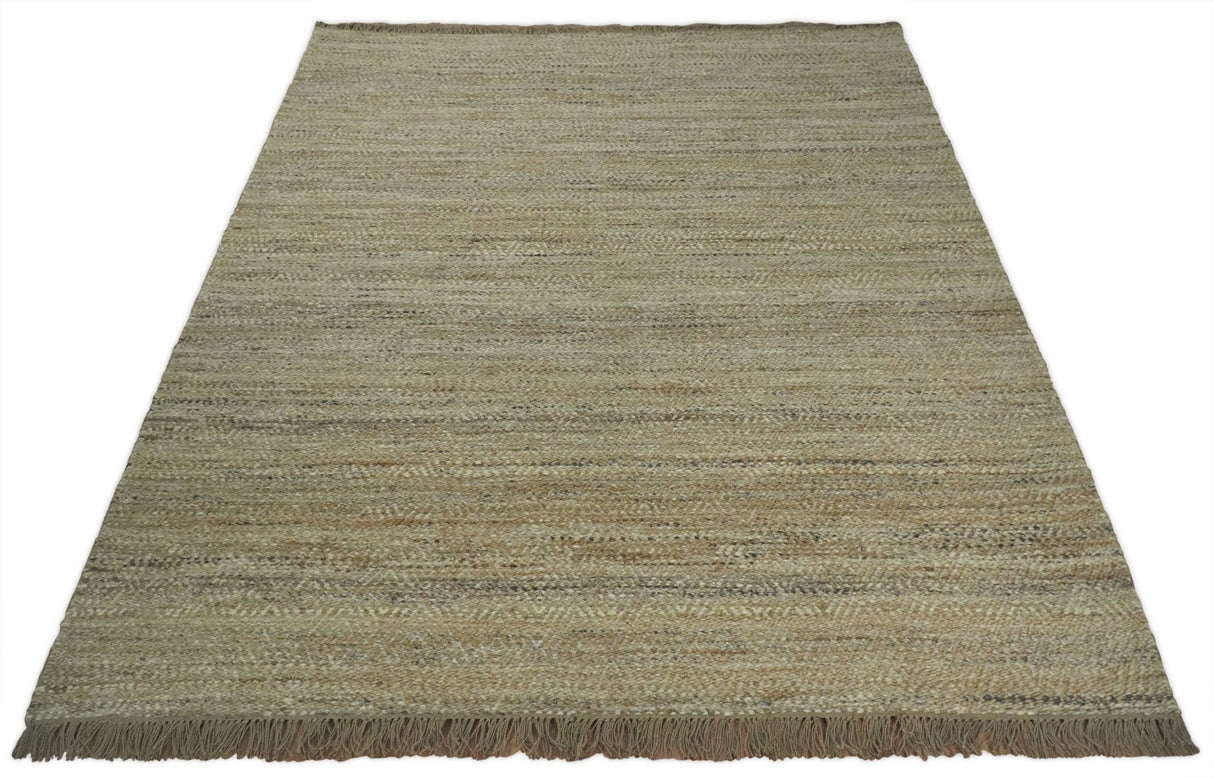 Hand Woven Brown Natural Jute and Wool Area Rug