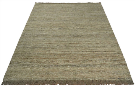 Hand Woven Brown Natural Jute and Wool Area Rug