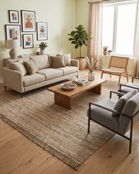 Hand Woven Brown Natural Jute and Wool Area Rug