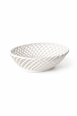 Hand-Woven Ceramic Basket -Small Oval Porcelain Dish in White, Beige & Pink