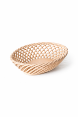 Hand-Woven Ceramic Basket -Small Oval Porcelain Dish in White, Beige & Pink